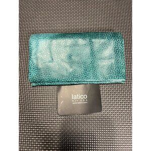 Latico Teal Leather Wallet With Colorful Lining Snap Closure & Multiple Compartm